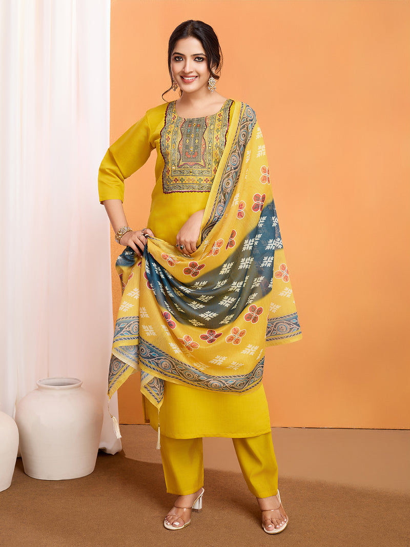 Roman Silk Kurta With Bottom & Dupatta Set