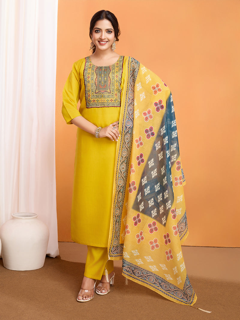 Roman Silk Kurta With Bottom & Dupatta Set