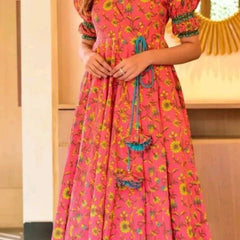 WESTERN STYLE SLEEVE PREMIUM READYMADE KALAMKARI DESIGNER GOWN