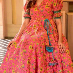 WESTERN STYLE SLEEVE PREMIUM READYMADE KALAMKARI DESIGNER GOWN