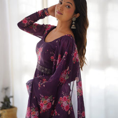 WAINE COLOURED PURE SOFT ORGANZA ANARKALI SUIT SET WITH FULLY STITCHED DKB 26