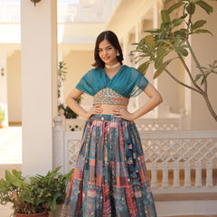 Russian Silk Rich Digital Printed With Foil Embroidery Work Lehenga Choli KA-5032