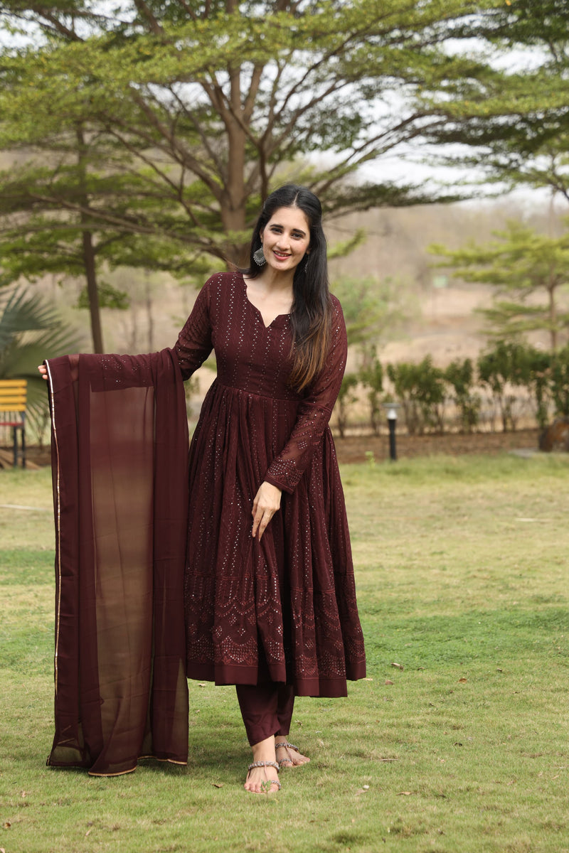 Derry's Cofee Coloured Anarkali Suit