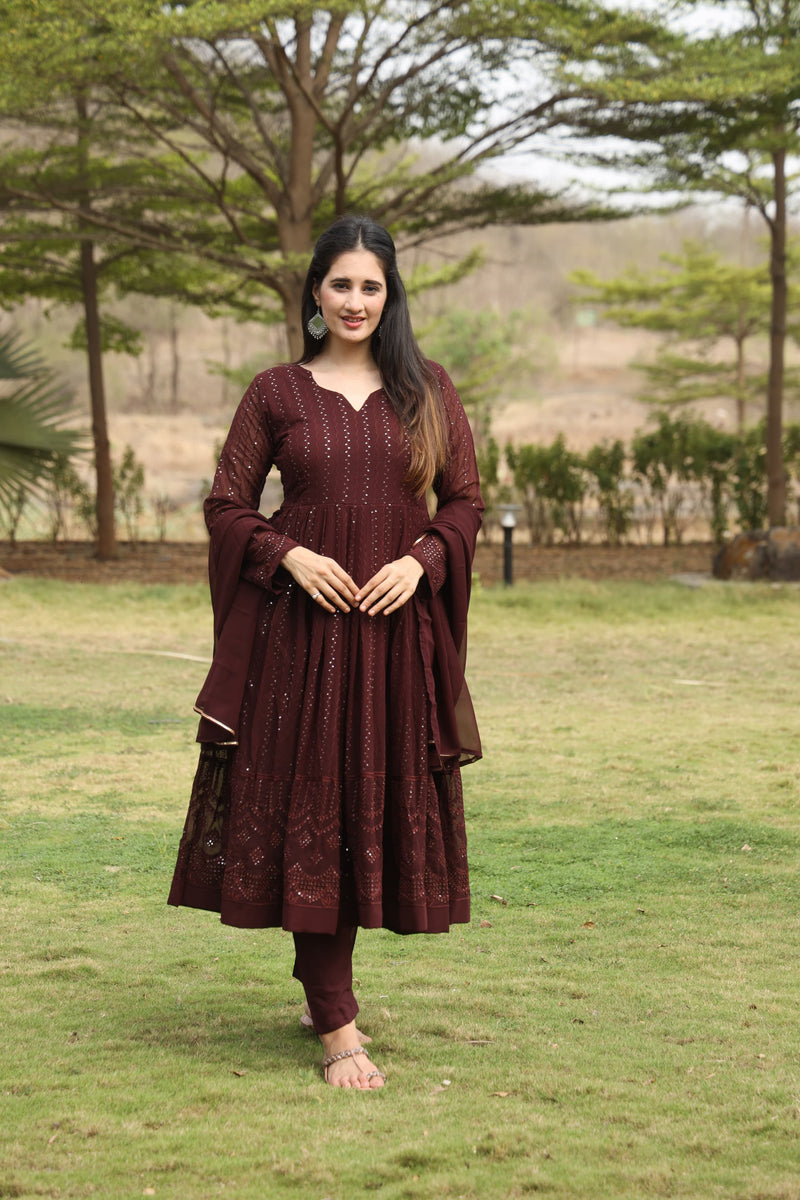 Derry's Cofee Coloured Anarkali Suit