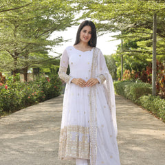 Manvi's White Coloured Anarkali Suit Set