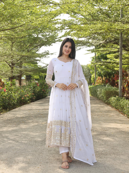 Manvi's White Coloured Anarkali Suit Set