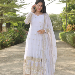 Manvi's White Coloured Anarkali Suit Set