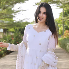 Manvi's White Coloured Anarkali Suit Set