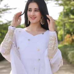 Manvi's White Coloured Anarkali Suit Set