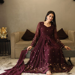 VIBHUTI'S WINE COLOURED ANARKALI SUIT SET - 06