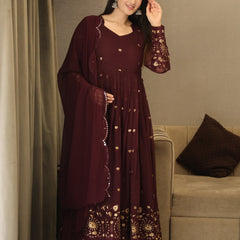 VIBHUTI'S WINE COLOURED ANARKALI SUIT SET - 06