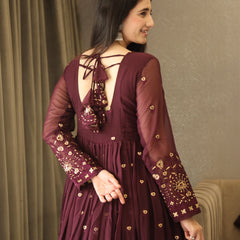 VIBHUTI'S WINE COLOURED ANARKALI SUIT SET - 06