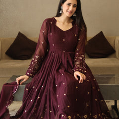 VIBHUTI'S WINE COLOURED ANARKALI SUIT SET - 06