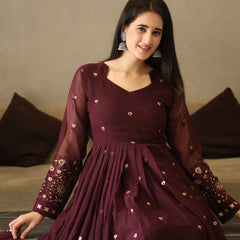 VIBHUTI'S WINE COLOURED ANARKALI SUIT SET - 06