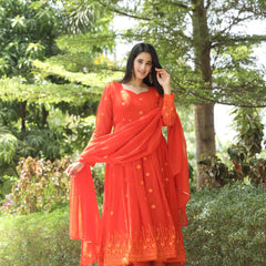 Keshvi's orange Coloured Anarkali Suit