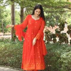 Keshvi's orange Coloured Anarkali Suit