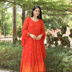Keshvi's orange Coloured Anarkali Suit