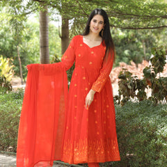 Keshvi's orange Coloured Anarkali Suit
