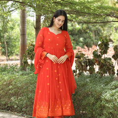 Keshvi's orange Coloured Anarkali Suit