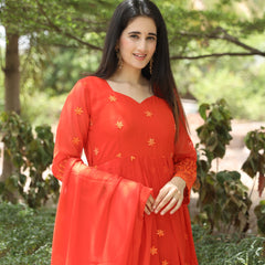 Keshvi's orange Coloured Anarkali Suit