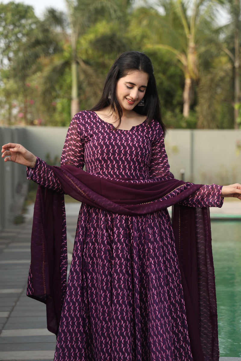 Dharani's Wine Coloured Anarkali Suit
