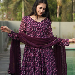 Dharani's Wine Coloured Anarkali Suit