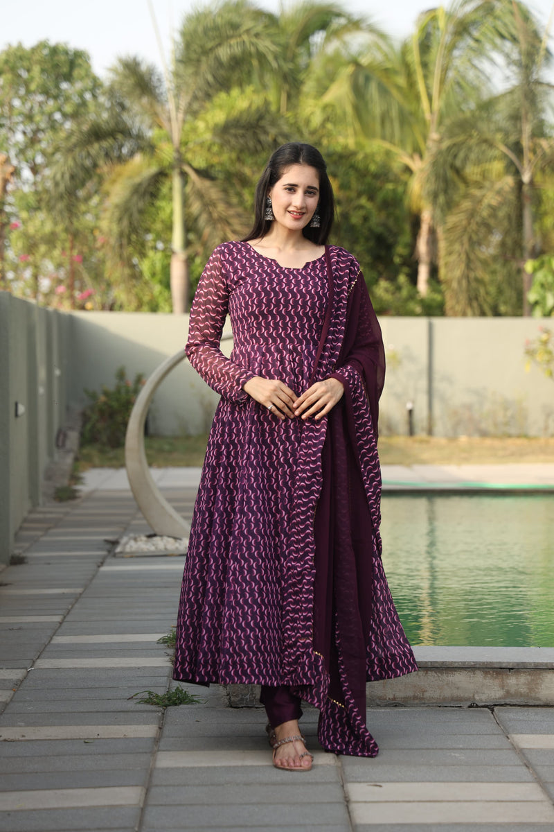 Dharani's Wine Coloured Anarkali Suit