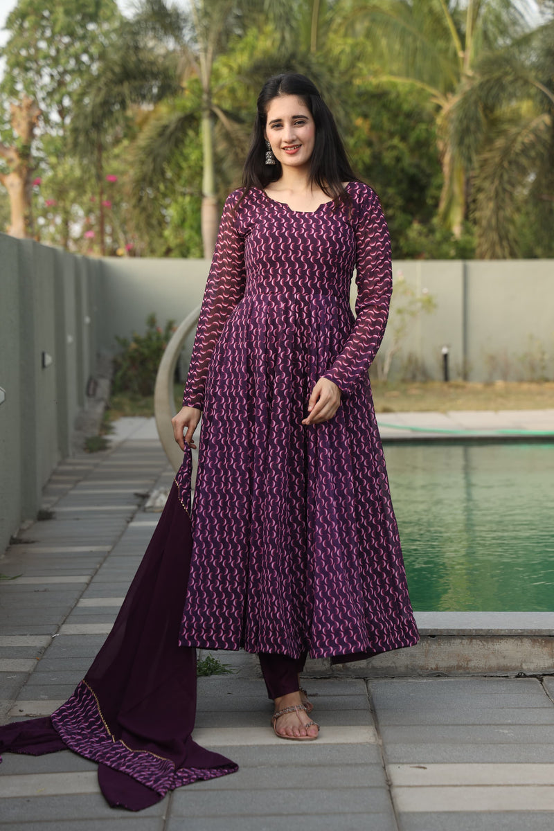 Dharani's Wine Coloured Anarkali Suit