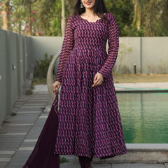 Dharani's Wine Coloured Anarkali Suit