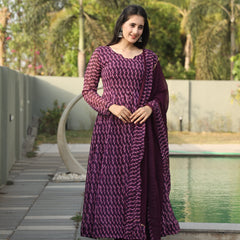 Dharani's Wine Coloured Anarkali Suit