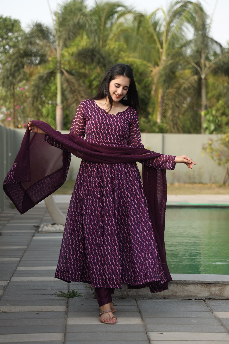 Dharani's Wine Coloured Anarkali Suit
