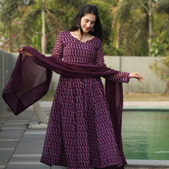 Dharani's Wine Coloured Anarkali Suit