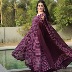 Dharani's Wine Coloured Anarkali Suit