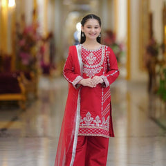 TRENDING TOP WITH BOTTOM AND DUPATTA SET READY TO WEAR COLLECTION OC-214 Cherry Red