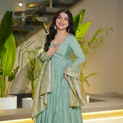 Premium Quality  Roman Silk Gown Anarkali Suit Set