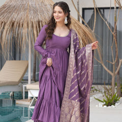 Premium Quality  Roman Silk Gown Anarkali Suit Set