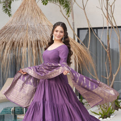 Premium Quality  Roman Silk Gown Anarkali Suit Set