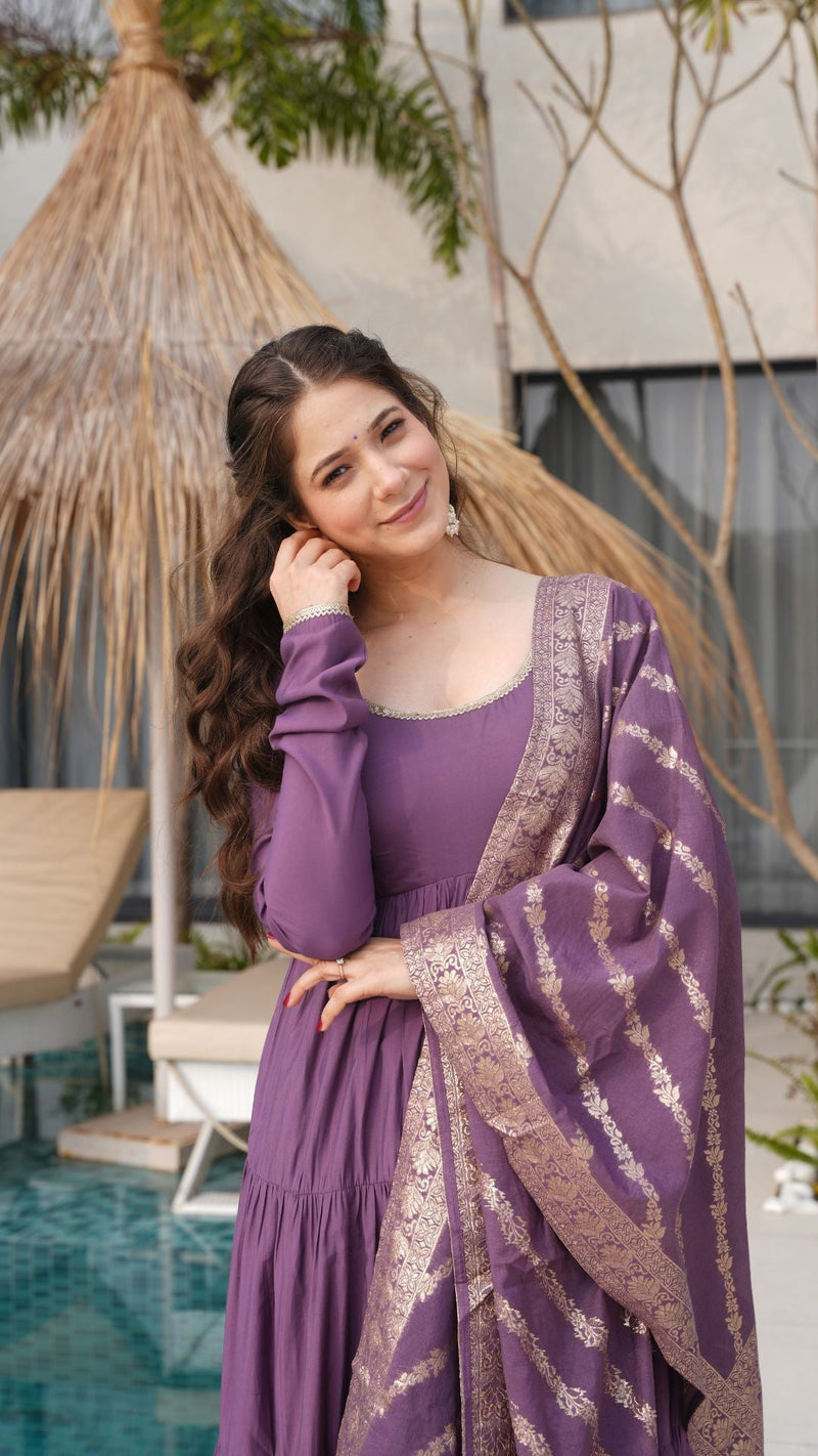 Premium Quality  Roman Silk Gown Anarkali Suit Set