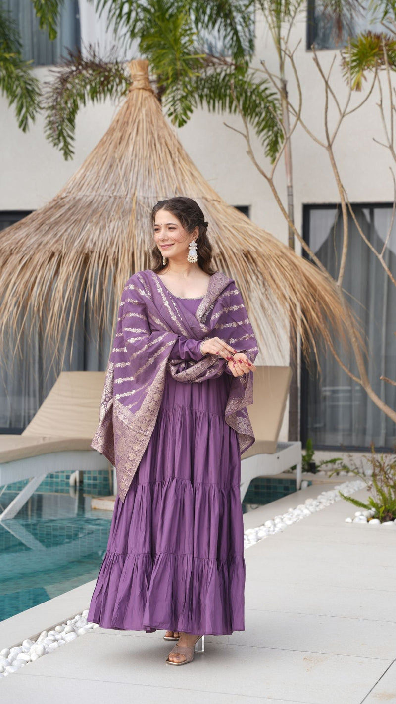 Premium Quality  Roman Silk Gown Anarkali Suit Set