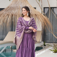 Premium Quality  Roman Silk Gown Anarkali Suit Set