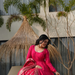 Premium Quality  Roman Silk Gown Anarkali Suit Set