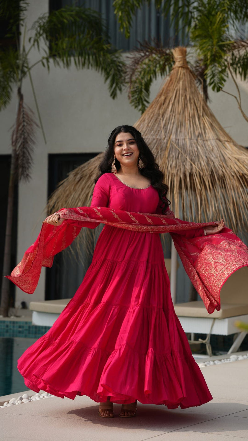 Premium Quality  Roman Silk Gown Anarkali Suit Set