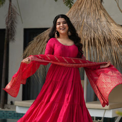 Premium Quality  Roman Silk Gown Anarkali Suit Set