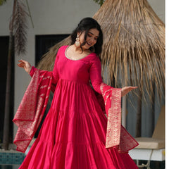 Premium Quality  Roman Silk Gown Anarkali Suit Set