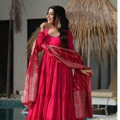 Premium Quality  Roman Silk Gown Anarkali Suit Set