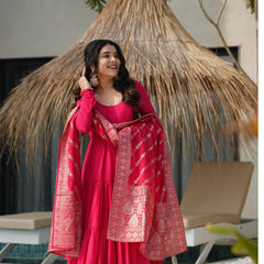 Premium Quality  Roman Silk Gown Anarkali Suit Set