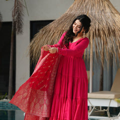 Premium Quality  Roman Silk Gown Anarkali Suit Set