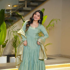 Premium Quality  Roman Silk Gown Anarkali Suit Set