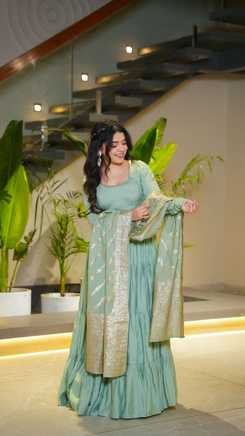 Premium Quality  Roman Silk Gown Anarkali Suit Set