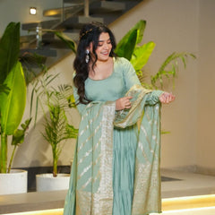 Premium Quality  Roman Silk Gown Anarkali Suit Set